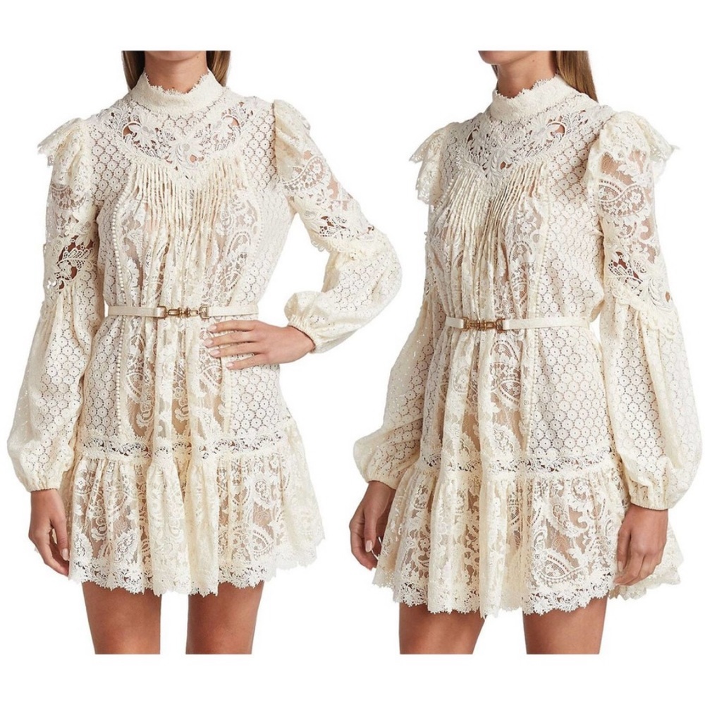 Zimmermann Concert Belted Cotton-blend Lace Mini Dress